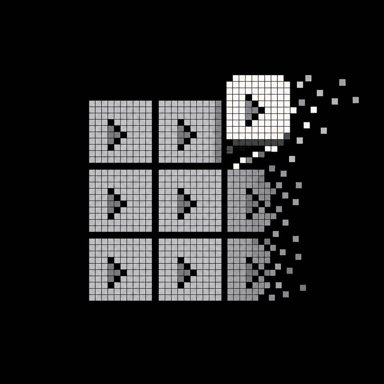 Mosaic pixel art video matrix identifying a winning ad